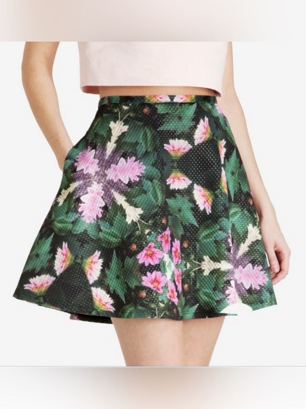 Ted Baker Dollia Kaleidoscope water lily print skater skirt With Pockets